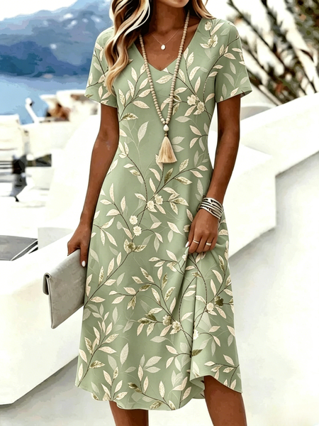 Women Leaf Summer Dress V Neck Short Sleeve A-Line Dress, Sage green, Dresses
Women Leaf Summer Dress V Neck Short Sleeve A-Line Dress, Sage green, Dresses