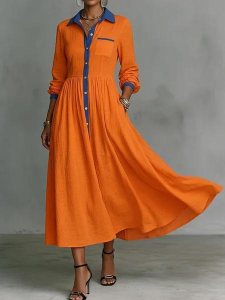 Urban Color Block Shirt Collar Midi Dress, Orange, Midi Dresses
Urban Color Block Shirt Collar Midi Dress, Orange, Midi Dresses