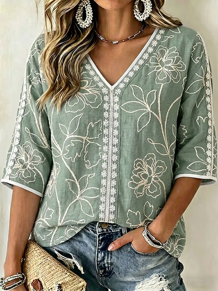 V Neck Half Sleeve Floral Regular Micro-Elasticity Regular Fit Blouse For Women, Green, Blouses
V Neck Half Sleeve Floral Regular Micro-Elasticity Regular Fit Blouse For Women, Green, Blouses
