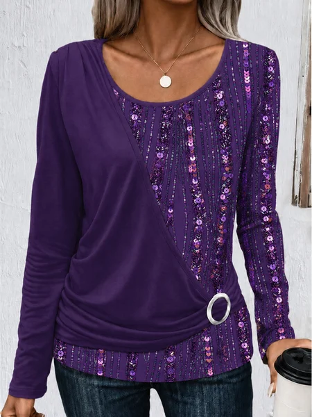 Casual Random Print Crew Neck Long Sleeve T-shirt, Purple, T-shirts
Casual Random Print Crew Neck Long Sleeve T-shirt, Purple, T-shirts