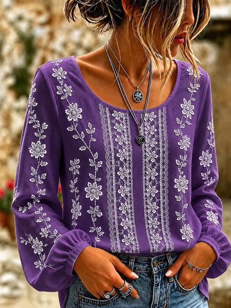Crew Neck Long Sleeve Floral Printing Lightweight Micro-Elasticity Loose Blouse For Women, Purple, Blouses
Crew Neck Long Sleeve Floral Printing Lightweight Micro-Elasticity Loose Blouse For Women, Purple, Blouses