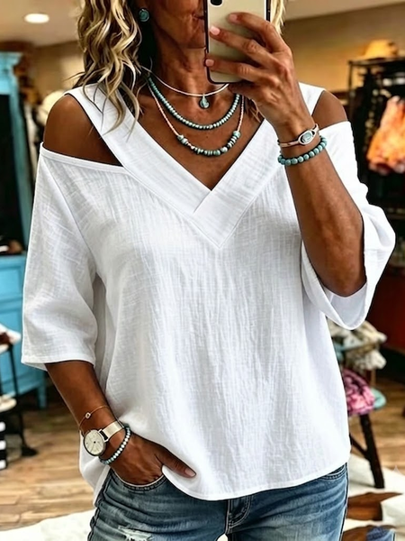 Women Plain V Neck Half Sleeve Blouse Casual Daily Summer Top, White, Shirts & Blouses
Women Plain V Neck Half Sleeve Blouse Casual Daily Summer Top, White, Shirts & Blouses