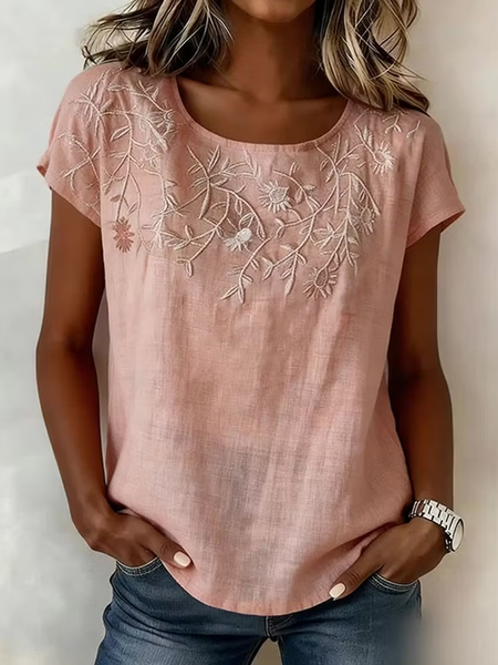 Casual Floral Crew Neck Short Sleeve T-shirt, Pink, T-shirts
Casual Floral Crew Neck Short Sleeve T-shirt, Pink, T-shirts