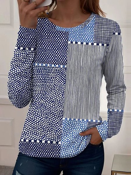 Casual Geometric Crew Neck Long Sleeve T-shirt, Blue, T-shirts
Casual Geometric Crew Neck Long Sleeve T-shirt, Blue, T-shirts