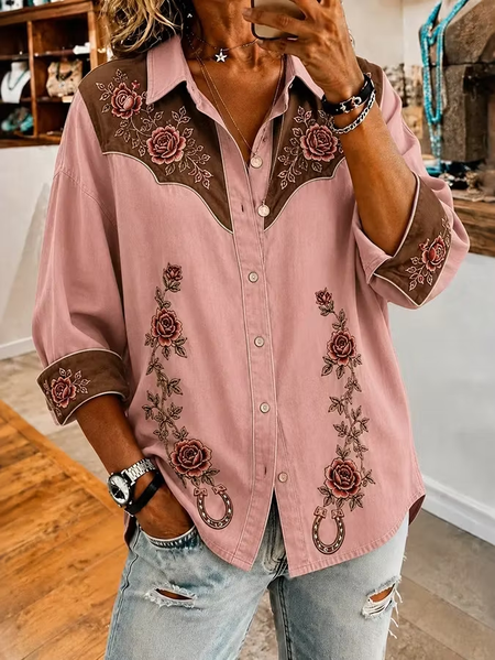 Shawl Collar Long Sleeve Floral Lightweight Regular Fit Shirt For Women, Pink, Shirts
Shawl Collar Long Sleeve Floral Lightweight Regular Fit Shirt For Women, Pink, Shirts