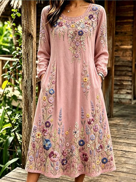 Women Floral Spring/Fall Dress Crew Neck Long Sleeve Linen H-Line Dress, Pink, Dresses
Women Floral Spring/Fall Dress Crew Neck Long Sleeve Linen H-Line Dress, Pink, Dresses