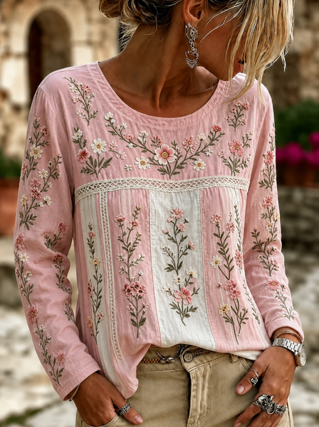 Casual Floral Crew Neck Long Sleeve T-shirt, Pink, T-shirts
Casual Floral Crew Neck Long Sleeve T-shirt, Pink, T-shirts