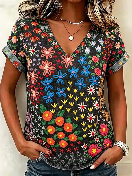 Women Floral Short Sleeve Tee T-shirt V Neck Printing Vintage Summer Top, Flower, T-Shirts
Women Floral Short Sleeve Tee T-shirt V Neck Printing Vintage Summer Top, Flower, T-Shirts
