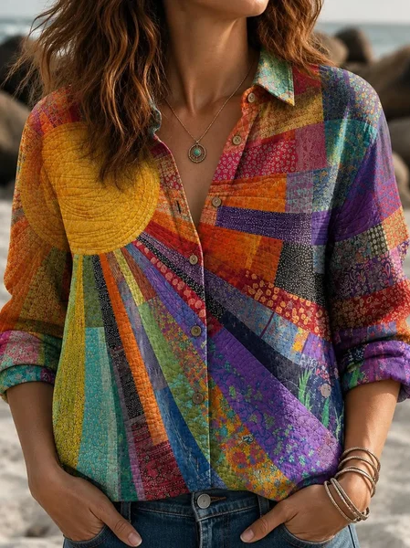 Shirt Collar Long Sleeve Sun Printing Regular Micro-Elasticity Loose Shirt For Women, Multicolor, Shirts
Shirt Collar Long Sleeve Sun Printing Regular Micro-Elasticity Loose Shirt For Women, Multicolor, Shirts