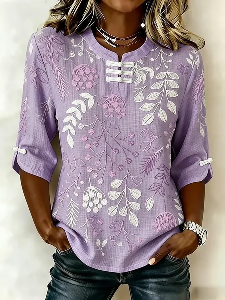 Women Floral Mandarin Collar Half Sleeve Blouse Printing Vintage Daily Summer Top, Purple, Blouses
Women Floral Mandarin Collar Half Sleeve Blouse Printing Vintage Daily Summer Top, Purple, Blouses