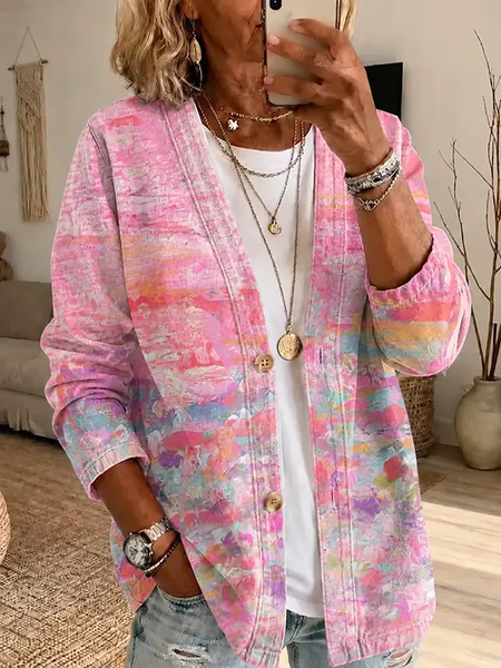 Women Spring/Fall Outerwear Casual Printing Abstract Long Sleeve Jacket, Pink, Cardigans
Women Spring/Fall Outerwear Casual Printing Abstract Long Sleeve Jacket, Pink, Cardigans