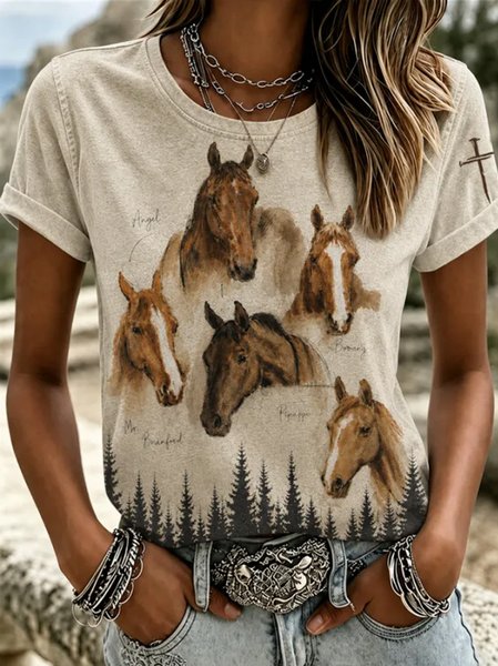 Women Horse Short Sleeve Tee T-shirt Crew Neck Casual Summer Top, Khaki, T-Shirts
Women Horse Short Sleeve Tee T-shirt Crew Neck Casual Summer Top, Khaki, T-Shirts