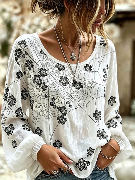 Women Floral Crew Neck Long Sleeve Blouse Printing Casual Daily Spring/Fall Top, White, Blouses
Women Floral Crew Neck Long Sleeve Blouse Printing Casual Daily Spring/Fall Top, White, Blouses