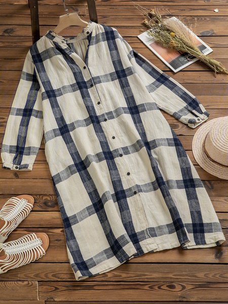 Blue Casual Stand Collar A-Line Dresses, Dresses
