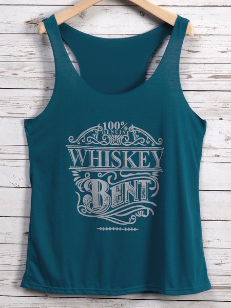 Letter Printed Plus Size Tank Tops, Lake blue, Auto-Clearance