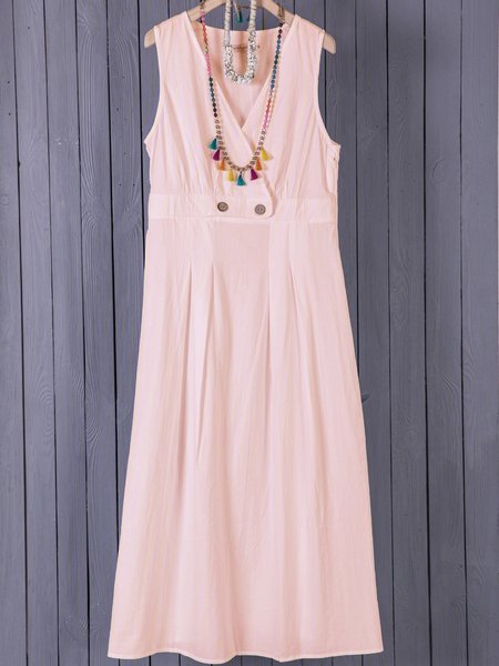 

Women Summer Buttoned Maxi Weaving Dress A-Line Daily Plain Weaving Dress, Pink, Casual Dresses
