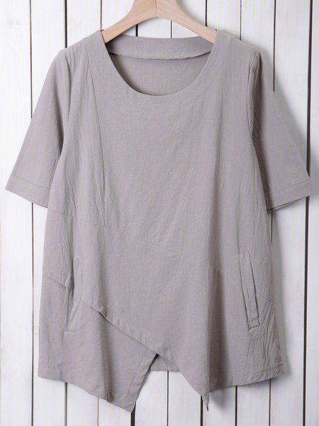 Half Sleeve Irregular Plus Size Blouses Asymmetrical Hem Shirts, Army green, Shirts & Blouses