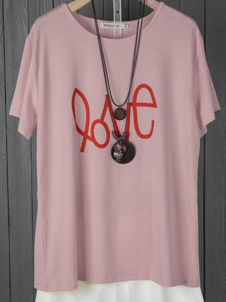 Short Sleeve Abstract Casual T-shirt, Pink, T-Shirts
