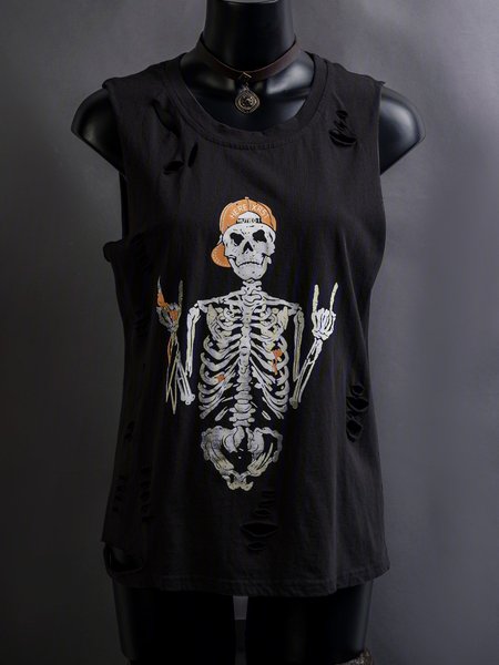 Women Casual Crew Neck Statement Tops, Black, Tanks & Camis