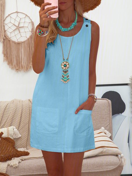 JFN Round Neck Sleeveless Buttoned Plain Causal Mini Dresses, Blue, Casual Dresses
JFN Round Neck Sleeveless Buttoned Plain Causal Mini Dresses, Blue, Casual Dresses