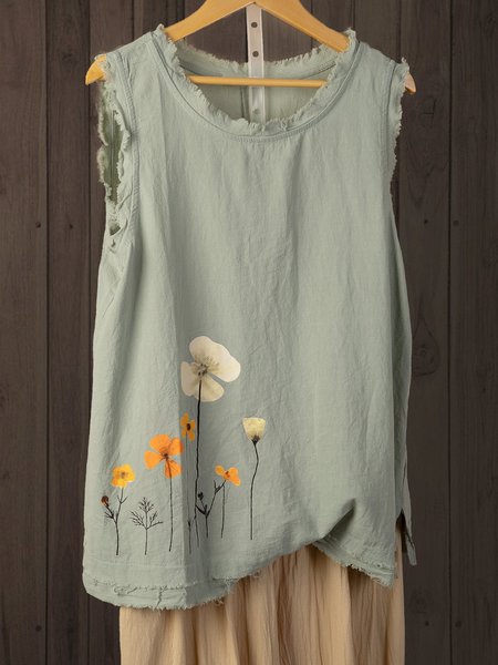 

Sleeveless Floral-Print Floral T-shirt, Lightgreen, Tank Tops & Camis