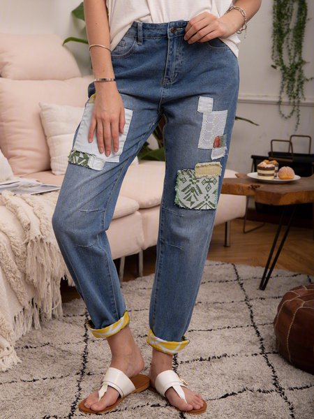 Blue Casual Solid Denim Jeans, Pants