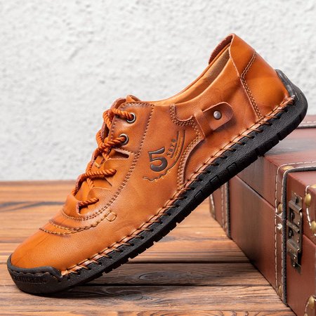 

Men Stylish Cow Leather Hand Stitching Soft Casual Driving Shoes, Yellow brown, Shoes