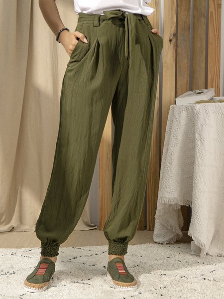 Ladies Casual Cotton and Linen Pant, Green, Designers