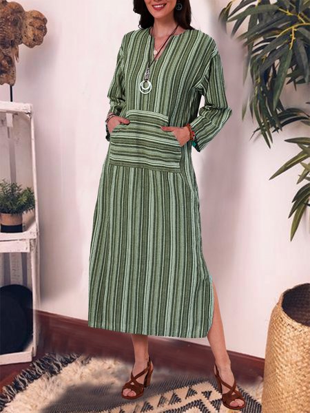 Plus Size Women Shift Daily Linen Long Sleeve Pockets Striped Dress, Green, Casual Dresses
Plus Size Women Shift Daily Linen Long Sleeve Pockets Striped Dress, Green, Casual Dresses