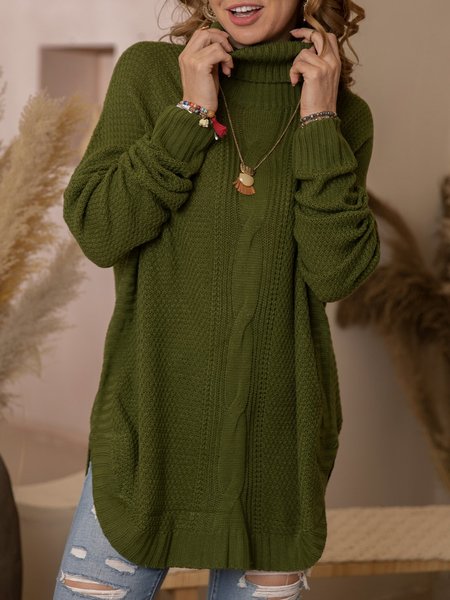 Jacquard Knitted Long Sleeve Plain Sweater, White, Sweaters