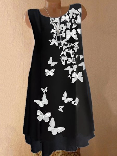White Boho Cotton-Blend Printed Shift Dresses, Black, Print Dress