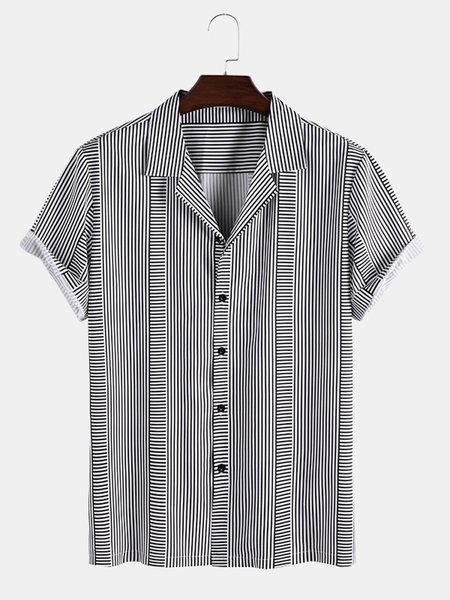 Stripes Printed Cotton-Blend Shirts & Tops, White, Short Sleeves Shirts