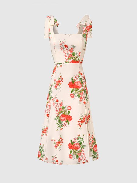 Floral Regular Fit Elegant Weaving Dress, Flower, Midi Dresses