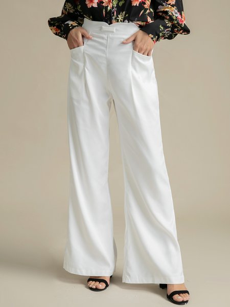 Loosen Casual Wide Leg Pants, White, Wide Leg Pants
