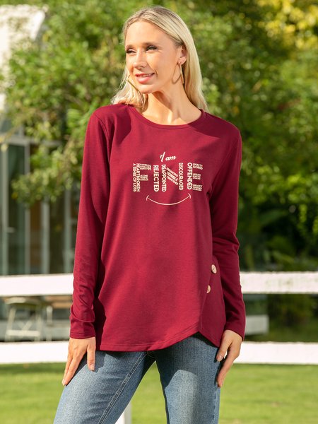 Printed Cotton-Blend Crew Neck Long Sleeve Shirts & Tops, Wine red, Tees & T-shirts
Printed Cotton-Blend Crew Neck Long Sleeve Shirts & Tops, Wine red, Tees & T-shirts