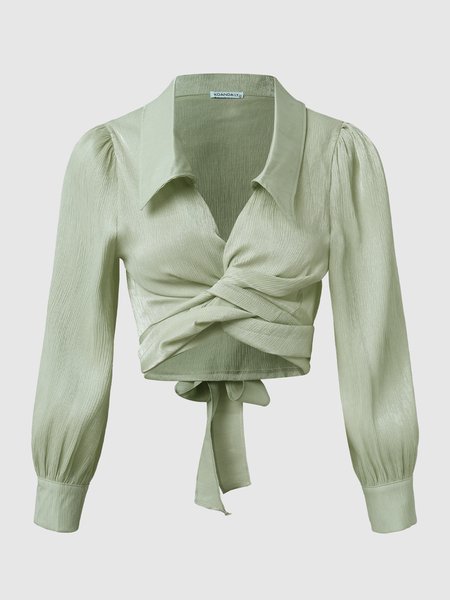 Elegant Cross Top, Green, Blouses and Shirts