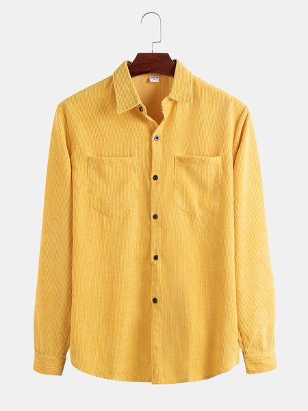 Corduroy Shirt Collar Casual Shirts & Tops, As picture, Men's Floral shirt