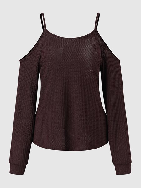 Casual Solid Off-the-shoulder Top, Wine red, Tops