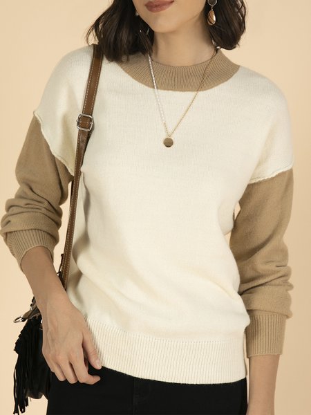 Holiday Casual Loose Color-Block Round Neck Sweater, Apricot, Sweaters
Holiday Casual Loose Color-Block Round Neck Sweater, Apricot, Sweaters
