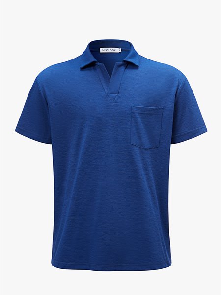 Men's Lapel Short Sleeve Polo Shirt, Blue, Polos