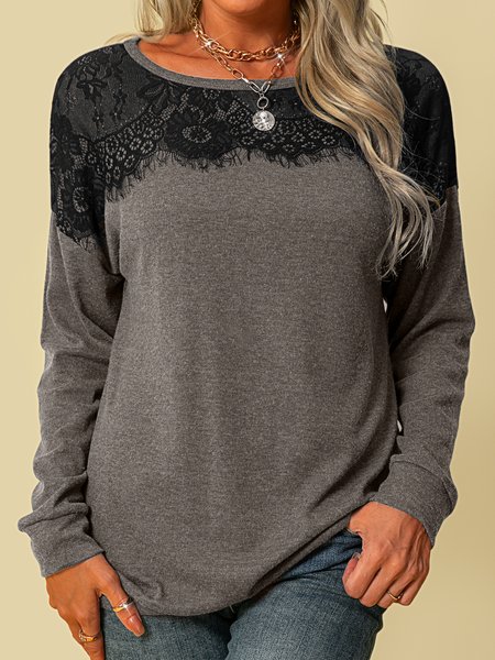 Casual Cotton Long Sleeve Crew Neck Shirts & Tops, Coffee, T-Shirts