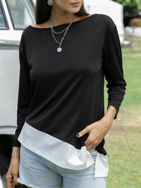3/4 Sleeve Color-Block Shift Crew Neck Long Sleeve Tops, White-black, Long sleeve tops
3/4 Sleeve Color-Block Shift Crew Neck Long Sleeve Tops, White-black, Long sleeve tops