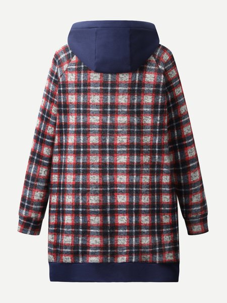 Plaid Hooded Outerwear, Blue, Outerwear