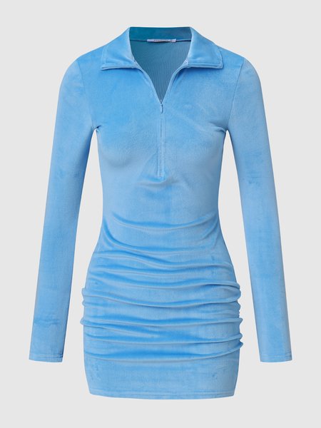 Casual Regular Fit Weaving Dress, Blue, Mini Dresses