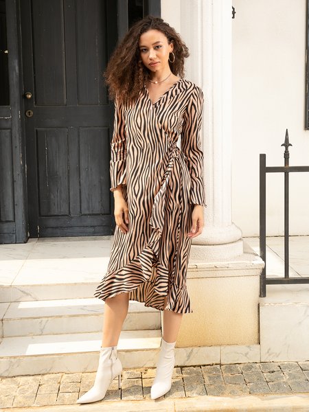 New women's sexy V-neck wrap long sleeve zebra Chiffon Dress, Khaki, Boho dresses
New women's sexy V-neck wrap long sleeve zebra Chiffon Dress, Khaki, Boho dresses