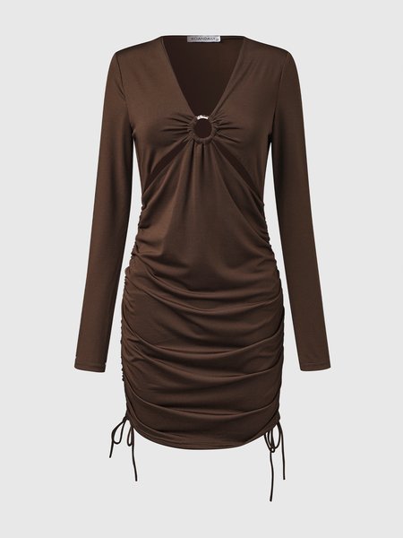 Sexy,Elegant Solid V Neck Slim Fit Dress, Deep brown, Mini Dresses
Sexy,Elegant Solid V Neck Slim Fit Dress, Deep brown, Mini Dresses