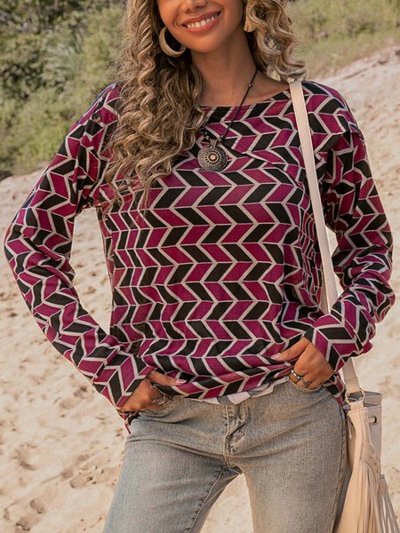Wine Red Crew Neck Casual Shirts & Tops, T-Shirts