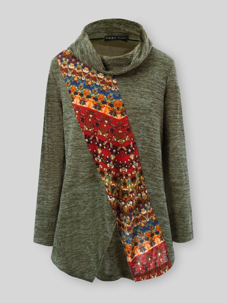 Sheath Long Sleeve Shirts & Tops, Olive green, Tops