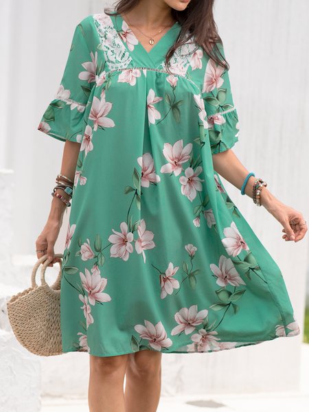 Holiday Floral-print V-Neck Half Sleeve Weaving Dress, Green, Floral Dresses
Holiday Floral-print V-Neck Half Sleeve Weaving Dress, Green, Floral Dresses