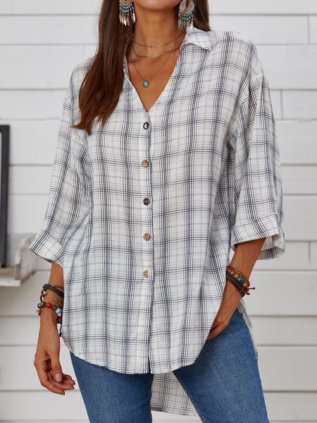 Asymmetric 3/4 Sleeve Cotton-Blend Casual Blouse, Plaid, Blouses & Shirts 
Asymmetric 3/4 Sleeve Cotton-Blend Casual Blouse, Plaid, Blouses & Shirts